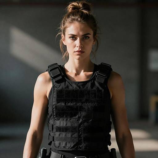 Determined Woman in Tactical Gear