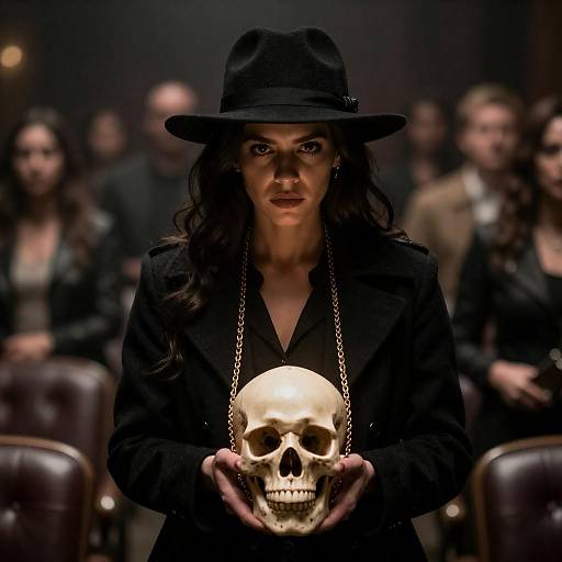 Noir Woman Holding Glowing Skull