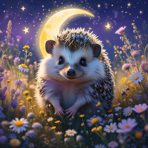 Dreamy Hedgehog in a Flower Field