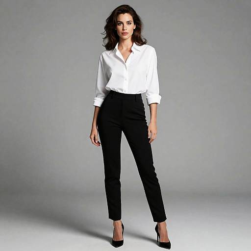 Woman in White Shirt and Black Pants Full-Length Portrait