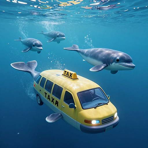 Photograph of a yellow underwater taxi with 