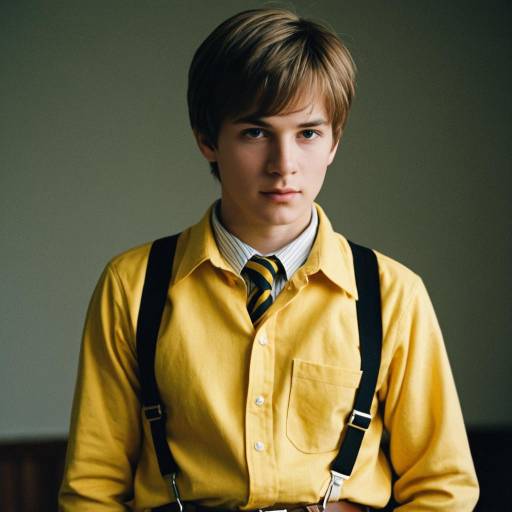 Young Man in Yellow Shirt with Suspenders