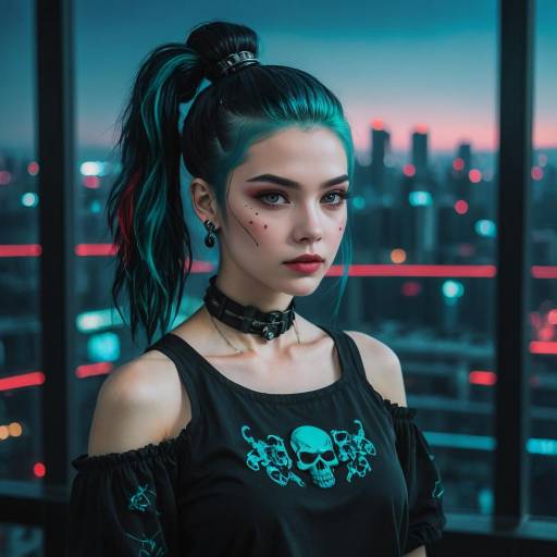 Cyberpunk Woman with Teal Hair