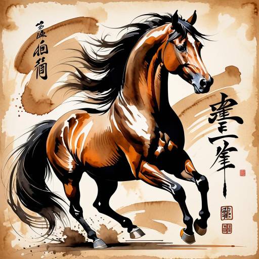 Majestic Ink Wash Horse with Calligraphy