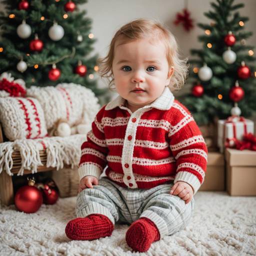 Infant Boy in Christmas Outfit by Festive Decor Infant Boy in Christmas Outfit by Festive Decor