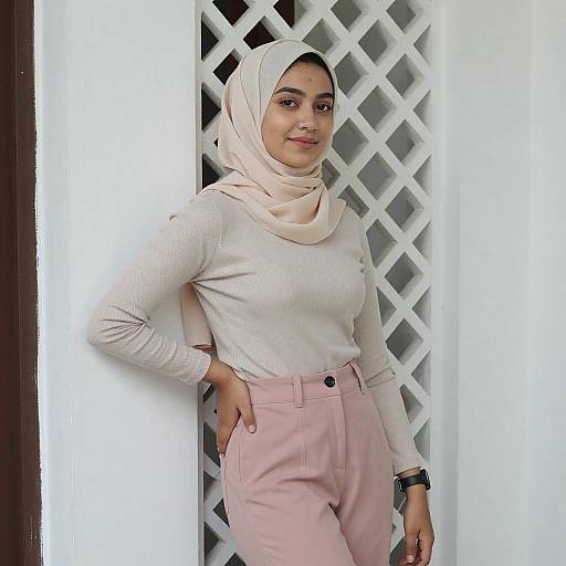 Young Woman in Beige Hijab Pose