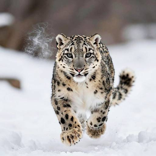 Snow Leopard Cub Running on Snow