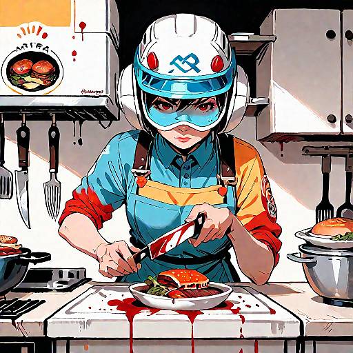 Masterchief in Kitchen Battle Scene