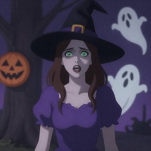 Startled Witch with Halloween Decor