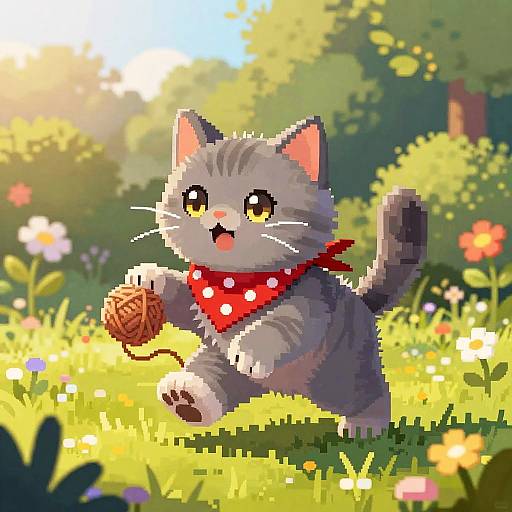 Fluffy Kitten in Sunny Garden