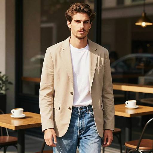 Fashion Model with Goatee in City Cafe