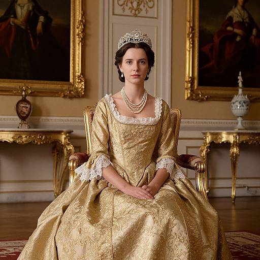 Regal Woman in Ornate Grand Chamber