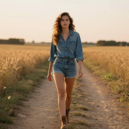 Young Woman in Denim at Sunset