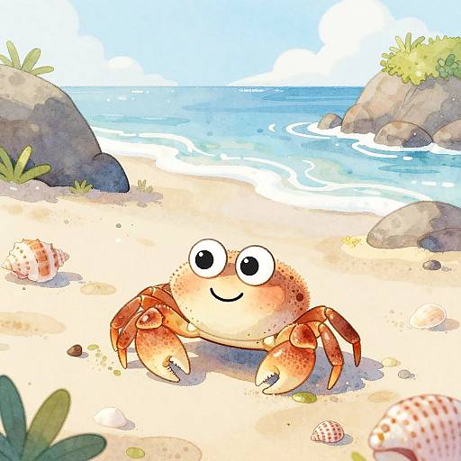 Whimsical Seashell Crab Illustration