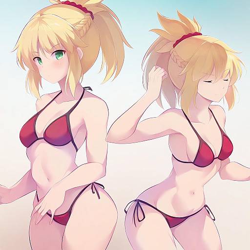 Illustration of Mordred (swimsuit rider) (fate), fate (series) in the style of Maullarmaullar