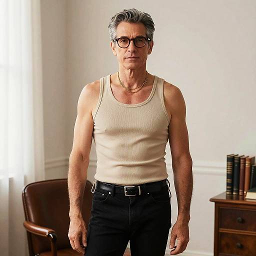 Stylish Middle-Aged Man in Vintage Study