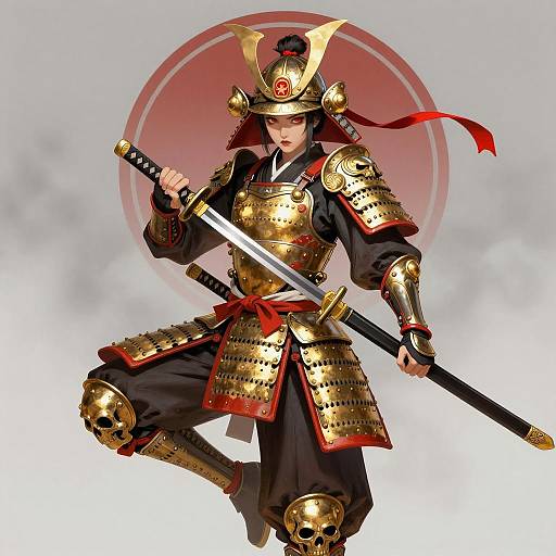 Dynamic Samurai Woman in Ornate Armor