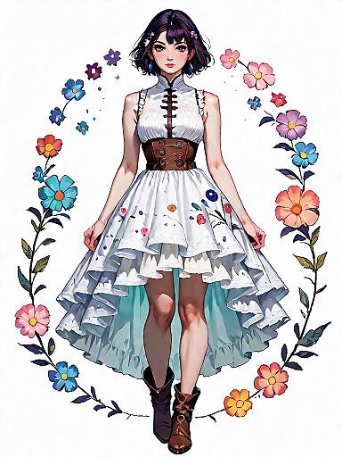 Boho Chic Woman in Floral Mini Dress