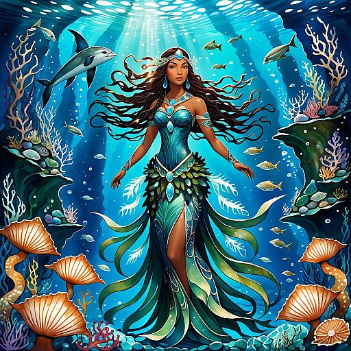 Underwater Queen with Flowing Dress