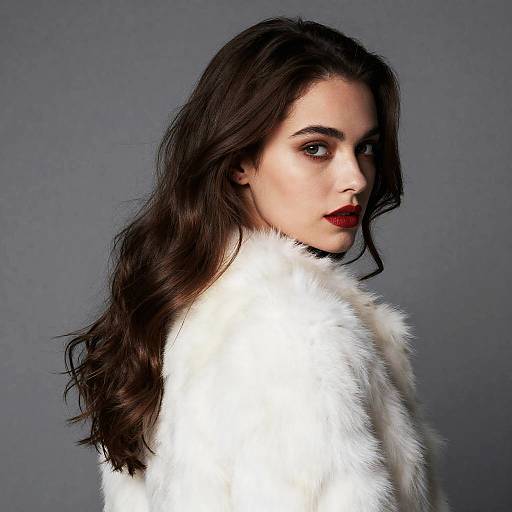 Elegant Woman in White Fur Coat