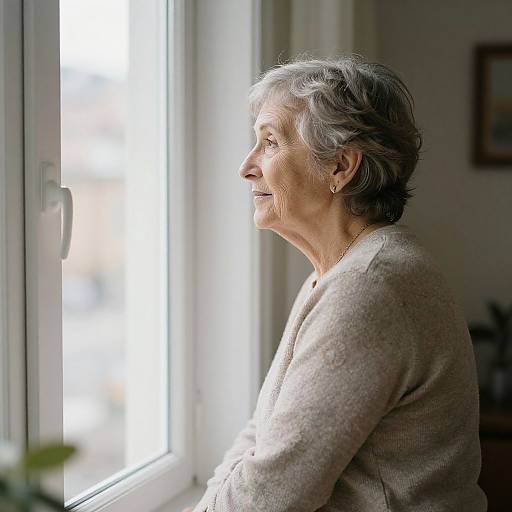 Elderly Woman Gazing Through Window