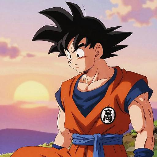 Sad Goku Reflecting at Sunset