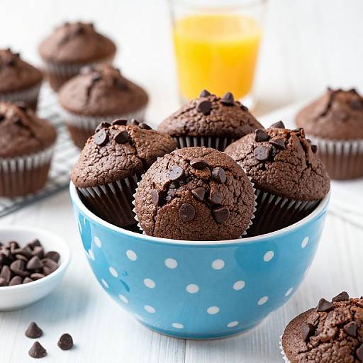 Chocolate Muffins in Polka-Dot Bowl