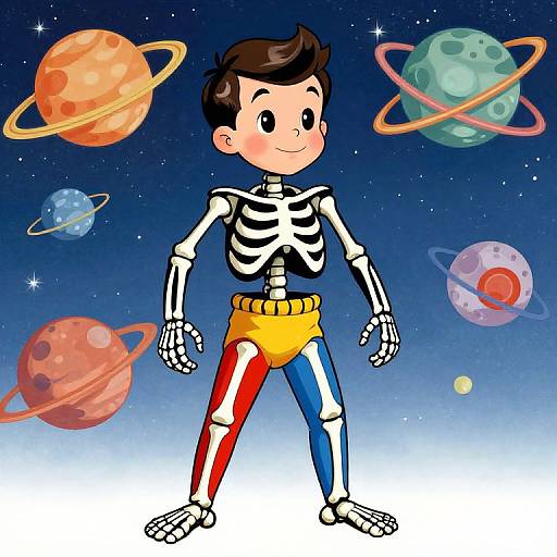 1930s Cartoon Skeleton with Planets