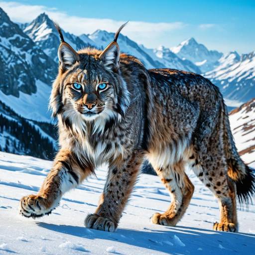 Feral Lynx Prowling in Snowy Alpine Mountains