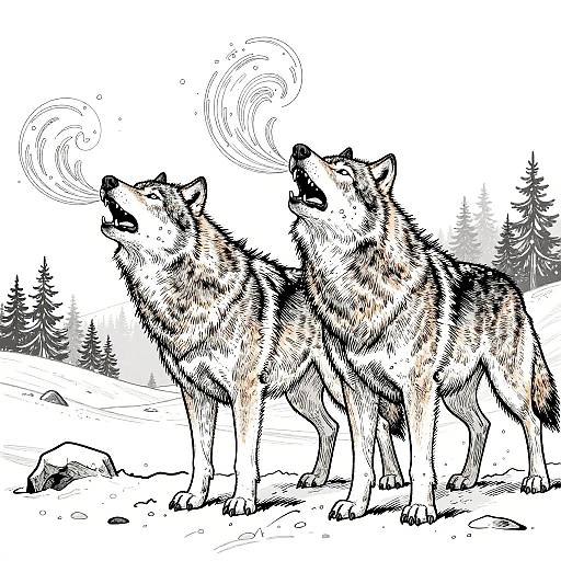Sleek Wolves on Snowy Plains Illustration