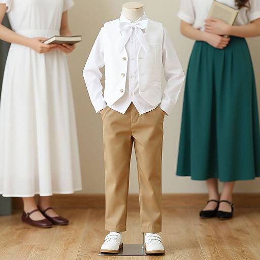Mannequin in White Outfit with Woman