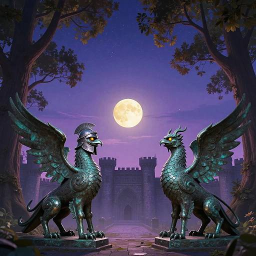 Ancient Griffin Statues at Twilight