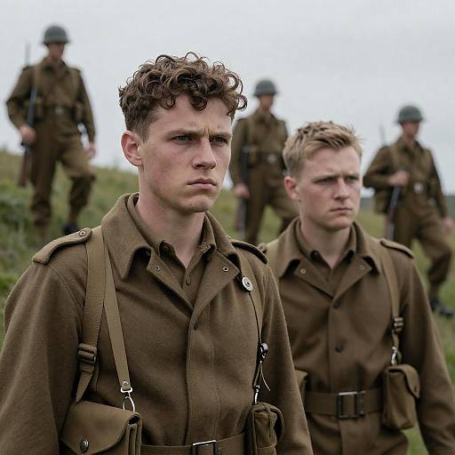 Dramatic WWII Soldiers on Grassy Hill