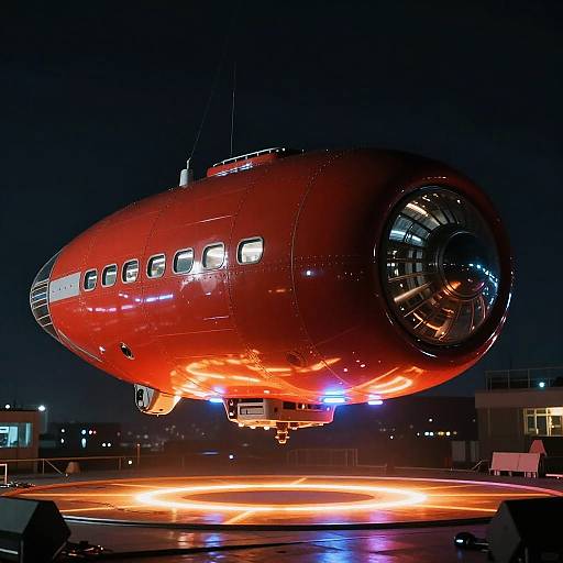 Futuristic Red Cylindrical Spacecraft