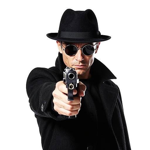 Man in Fedora Pointing Handgun