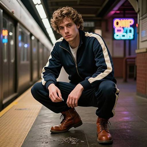 Gopnik Squatting on Subway Platform