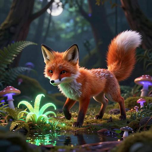 Chibi Feral Fox in Bioluminescent Grove