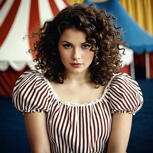 Whimsical Circus Girl in Striped Dress