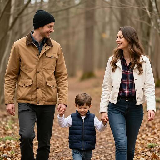 Happy Family Walking Through Forest