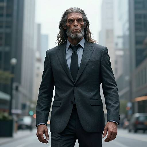 Neanderthal in Modern City Suit