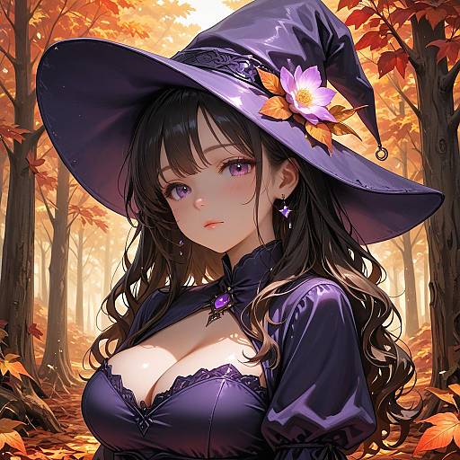 Autumn Witch in Purple Dress