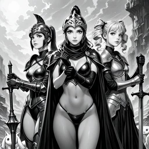 Monochrome Girls in Armor and Weapons