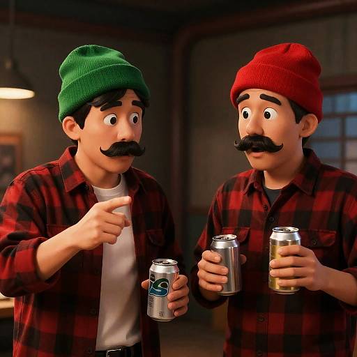 Animated Duo with Mustaches in Action