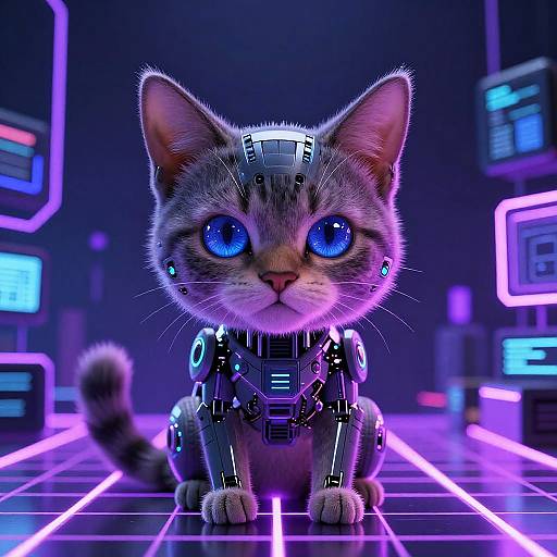 Cybernetic Cat in Neon Cyberpunk Setting