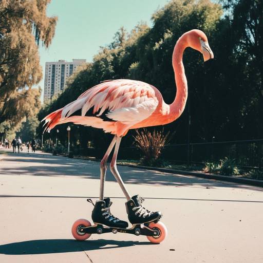 Rollerblading Flamingo in Urban Park