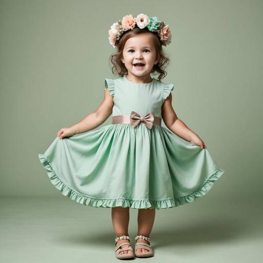 Toddler girl in floral crown and green dress