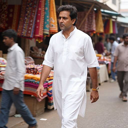 Contemplative Man in Vibrant Indian Market
