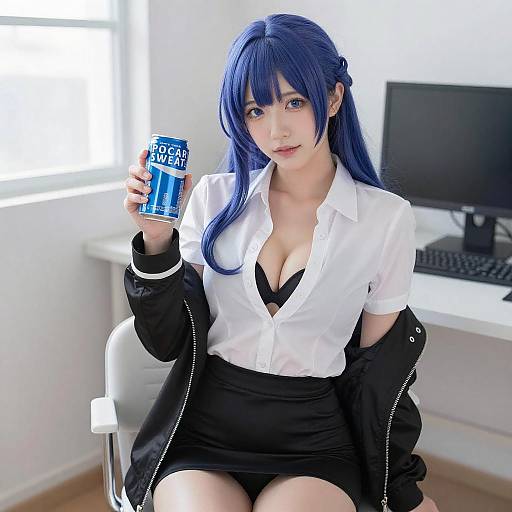 Cosplay Woman with Blue-Purple Hair