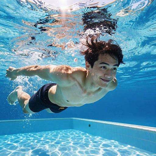 Athletic Male Lifeguard Swimming Underwater