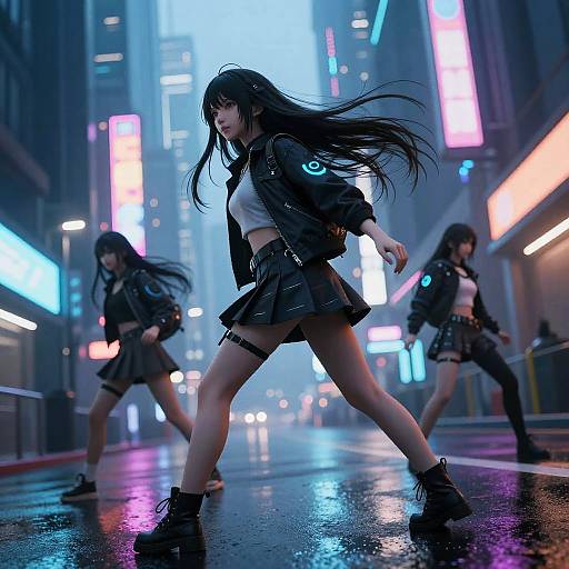 Cyberpunk Anime Girls in Neon City
